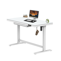 Bureau debout électrique blanc moderne avec plateau en verre, hauteur réglable, ergonomique, bureaux de maison et de bureau avec tiroirs