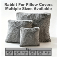 Housse de coussin en fausse fourrure de lapin, douce et moelleuse, décorative, carrée, avec fermeture éclair dissimulée, pour canapé-lit, gris
