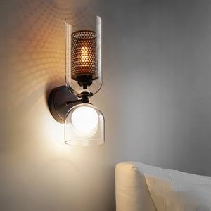 Nordic-Style Creative Double-Headed Mesh Glass <b>Wall</b> Lamp for Bedroom Living Room Hotel Background <b>Wall</b>-Unique <b>Bedside</b> <b>Lighting</b> - Product Image 1