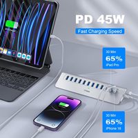 Hub USB-C 12-in-1 10Gbps USB 3.1 Multiport Adapter dengan Port Pengisian Daya, Bahan Aluminium Alloy, Tersedia