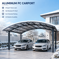 Abri de voiture double en aluminium et polycarbonate résistant à la neige et à la grêle, avec toit incurvé, pour le stationnement hivernal des villas