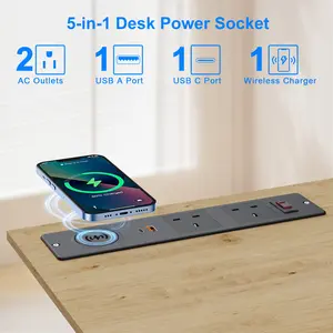 UK Recessed Wireless Charging Socket USB PD 20w Fast Charging Furniture Office Recessed Power Outlet Socket