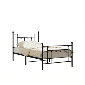 Struttura letto singolo in acciaio verniciato a polvere nero, letto in metallo industriale, mobili per camera da letto - Product Image 1