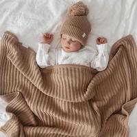 Couverture en tricot pour bébé, pour filles et garçons, en coton écologique, à carreaux nord-européens, chaude et confortable, pour poussette et lit bébé