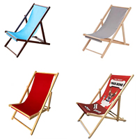 Chaise de plage pliante en bois massif de pin et bambou, personnalisable, portable, avec tissu blanc, pour l'extérieur