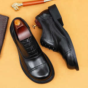 Men's Leather Shoes 2026 New Style Genuine Leather Business Casual Oxford Shoes with English Embroidery <b>Block</b> Heel Large Top Sho - Product Image 6