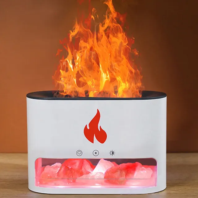 Crystal Salt Rock Fireplace Humidifier Volcano Air Humidifier Flame Aroma Diffuser Essential Oil Home Car Application Device