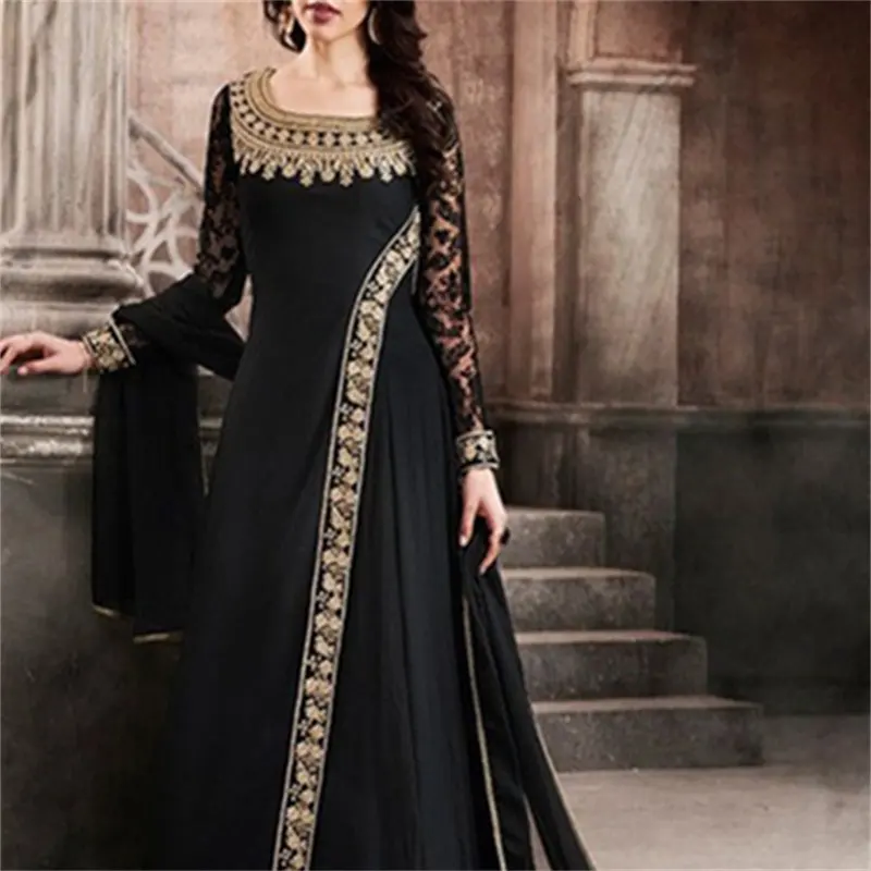 Tudung Bawal Customized Retro Ethnic Long Sleeve Stand Collar Two Piece Evening Dress Moroccan Kaftan Gown Muslim Prom