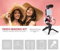 Kit de vlog pour smartphone avec lumière LED de remplissage pour selfie, microphone, trépied, accessoires pour la création de vidéos en direct et de vlogs