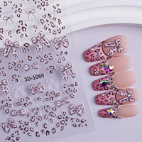Autocollants 3D en plastique auto-adhésifs pour ongles Qianya Valentine Leopard Bow, support OEM/ODM par modèle, 500 pièces
