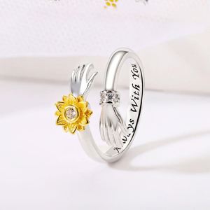 Anillo Giratorio Antiestrés CZ Girasol, Anillo de Compresión Fidget, Anillos Giratorios para Parejas 'Eres mi rayo de sol' para Chicas - Product Image 2