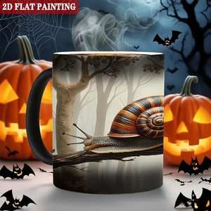 Frosted Black <b>Ceramic</b> <b>Mug</b> 11oz Heat Changing Magic Cup With Snail Forest Design - Product Image 6