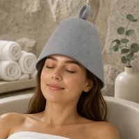 Chapeau de sauna en feutre de laine pure épaisse gris chiné, respirant et résistant à la chaleur, fait main avec logo personnalisé pour spa et hammam