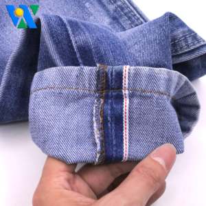 12.3온스 셀비지 데님 원단 다크 인디고 무신축 워프 슬럽 트윌 직조 100% 코튼 데님 원단 롤 중간 두께 도매 - Product Image 6