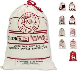 Sac de Noël en toile avec cordon de serrage, motif imprimé, idéal pour les décorations de Noël, vente en gros - Product Image 1