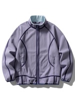 Blouson bomber léger en tissu gaufré à séchage rapide, manches raglan, bordure contrastante, col montant, automne, unisexe