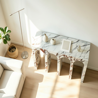 Table console en marbre Rosso Levanto à base multi-arche de style Art déco, idéale pour les entrées de villas de luxe et les showrooms haut de gamme