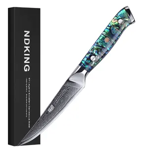 FINDKING Gorgeous Series 67 Layers Damascus Steel Meat Cutting Blade Abalone Resin Handle 5 inch Boning Steak Knife