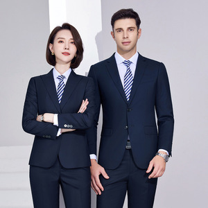 Ensemble de costume en laine double-boutonnage de qualité supérieure pour hommes et femmes - Vêtement formel anti-plis à devant plat pour le bureau, les affaires, les ventes gouvernementales - Product Image 3