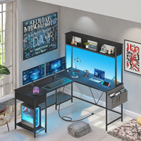 Bureau d'ordinateur en métal noir durable en forme de L avec éclairage LED, pour 2 personnes, idéal pour le travail à domicile, l'écriture, le jeu et le PC – Vente en gros usine