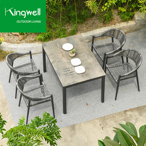 Mobilier d'extérieur, ensemble de terrasse en aluminium, <span class=keywords><strong>table</strong></span> de jardin en métal et 4 chaises longues pour café - Product Image 4