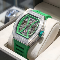 Reloj Mecánico Automático para Hombre con Forma de Tonneau, Esqueleto, Reloj de Pulsera
