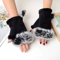 Gants chauds d'hiver pour femmes, en fausse fourrure de lapin, sexy, chauffe-mains sans doigts, en daim, mitaines chaudes pour femmes, D-003
