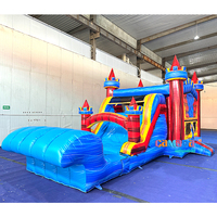 Château gonflable de grande qualité en marbre avec toboggan aquatique/sèche, combo commercial avec piscine amovible