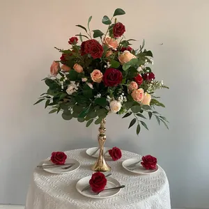 F-FB0487红玫瑰球带叶定制尺寸花球婚宴桌和会议桌带花