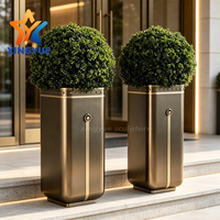Jardinière rectangulaire haute en acier inoxydable, finition bronze antique, anneau décoratif émaillé, poignée, pour hall d'hôtel, extérieur, sur mesure