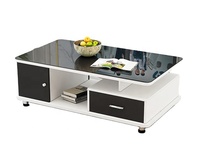 Table basse moderne en bois avec plateau en verre pour salon