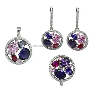 Jewellery Round Hollow Stone CZ Gem Earring Jewelry Set 2023 Silver 925