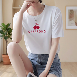 Wholesale Women's Regular Short-Sleeved <b>T</b>-<b>Shirt</b> Rainbow Print Logo Winter Casual Y2K Silk/Cotton Blend Breathable Eco-Friendly - Product Image 3
