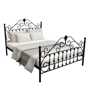 Cadre de lit double en fer traditionnel avec design orné, meuble de chambre à coucher en métal stable - Product Image 2