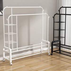 Séchoir à linge pliant du sol au plafond pour chambre à coucher, portant vêtements, simple, pour intérieur et balcon, avec rangement intégré - Product Image 3