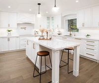 Set Kabinet Dapur Modular Modern Melamin Kayu Solid Desain Khusus, Kabinet Susun DIY, Meja Makan Logam untuk Apartemen