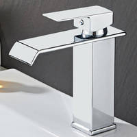 Robinet de lavabo cascade en or blanc avec bec large et plat anti-éclaboussures, monocommande, Grifo de Bano