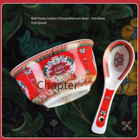 Ensemble de bols en céramique émaillée de style chinois, vaisselle en porcelaine de luxe avec bordure dorée pour la maison et les restaurants