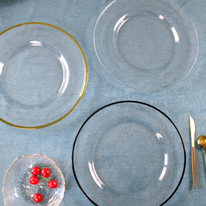 <span class=keywords><strong>Assiettes</strong></span> de présentation <span class=keywords><strong>en</strong></span> <span class=keywords><strong>verre</strong></span> <span class=keywords><strong>transparent</strong></span> de 13 pouces pour décoration de mariage, vaisselle de restaurant, avec bordure dorée et noire - Product Image 5