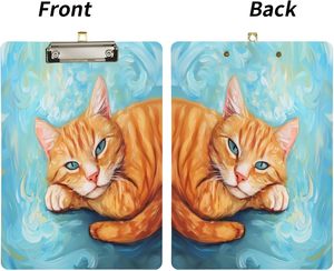 Portablocco in plastica alla moda con gatto zenzero arancione, formato Letter, clip decorativa argentata a basso profilo - Product Image 3