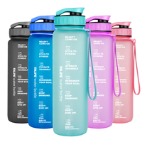 Bouteille d'eau en plastique Tritan sans BPA, écologique, portable, de haute qualité, avec marqueur de temps, pour le sport et l'école