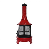 Brasero d'extérieur en émail rouge avec cheminée longue, foyer de jardin autoportant, chauffage au bois pour barbecue