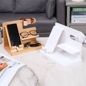 Wooden Storage <b>Rack</b> Desk Organizer With Phone Stand <b>Glasses</b> Holder Key Tray Natural Wood Color Multi Functional Desktop - Product Image 1