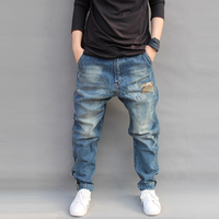 Jeans en denim foncé délavé pour homme, écologiques, respirants, taille mi-haute, style streetwear de luxe, pantalon fuselé grande taille, design avec patchs