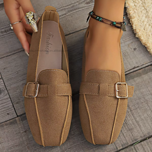 Retro Plus Size Flats Casual Peas <b>Shoes</b> Women Autumn Belt Buckle <b>Soft</b> Bottom Square Toe Lazy Flats - Product Image 3