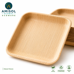 Plato Desechable Cuadrado de 7 Pulgadas para Ensalada, Hecho de Hoja de Palma Areca |   Plato de Catering Resistente, Compostable y Ecológico - Product Image 4