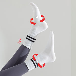 Calzini con volant a maglia senza cuciture personalizzati antiscivolo Yoga trampolino per Pilates tubo arricciatura per caviglia - Product Image 3