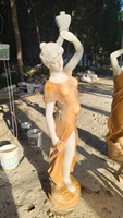 Statue en marbre grandeur nature avec lampe, statues en marbre naturel avec base ronde, statue de femme sexy en marbre