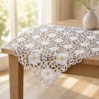 Nappe jetable en polyester/coton non tissé, broderie à la main motif marguerite, 85x85cm