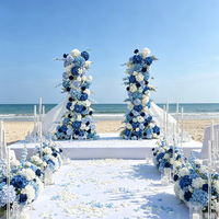 BG929 Composition florale artificielle d'hortensias bleus et blancs, pilier de fleurs de 180 cm de hauteur pour décoration de scène de mariage